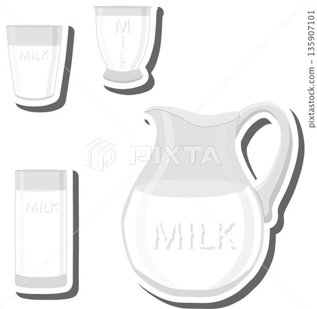 Beautiful glass transparent pitcher with white milk Beautiful glass transparent pitcher with white milk 135907101