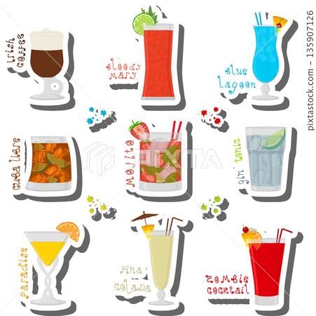 Set bright alcohol cocktails for celebration party Set bright alcohol cocktails for celebration party 135907126