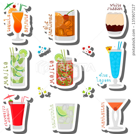 Set bright alcohol cocktails for celebration party Set bright alcohol cocktails for celebration party 135907127