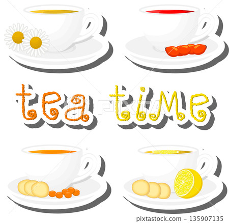 Big colored set porcelain cups for tasty tea 135907135