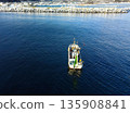 Aerial view of fishing boats fishing in Yakumo Town, Hokkaido in winter 135908841