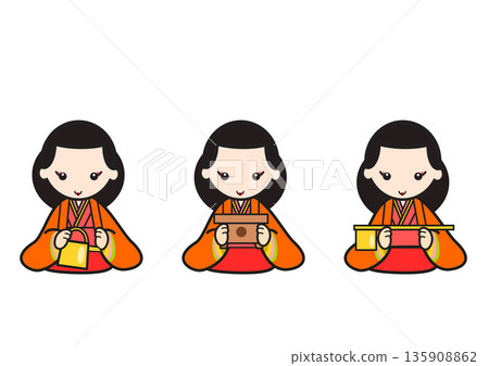 Character illustration of three court ladies, white background, vector, Girls' Day 135908862