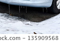 Icicles Forming Underneath a Car in Winter Landscape 135909568