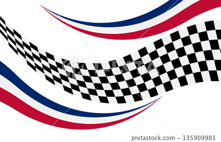Racing Checkered Flag With Tricolor Wavy Ribbon Background Vector Racing Checkered Flag With Tricolor Wavy Ribbon Background Vector 135909981