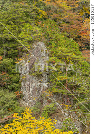 The rocky cliffs and autumn foliage of the Kurofuchi canyon in Sandankyo, a gorge in Akiota Town, Yamagata County, Hiroshima Prefecture, Japan The rocky cliffs and autumn foliage of the Kurofuchi canyon in Sandankyo, a gorge in Akiota Town, Yamagata County, Hiroshima Prefecture, Japan 135910157