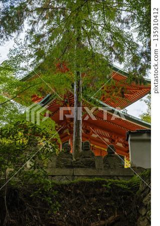 The pagoda at Buttsuji Temple in Takasaki-cho, Mihara City, Hiroshima Prefecture, Japan The pagoda at Buttsuji Temple in Takasaki-cho, Mihara City, Hiroshima Prefecture, Japan 135910412