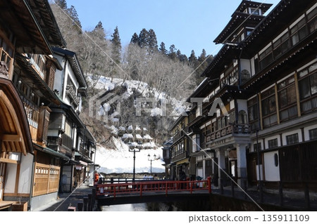 Snow still remains at Ginzan Onsen Snow still remains at Ginzan Onsen 135911109