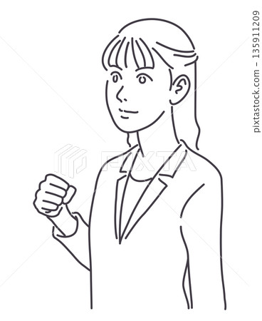 Woman in a suit clenching her fist - lines only Woman in a suit clenching her fist - lines only 135911209