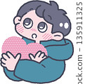 Illustration of a boy and his feelings: First love 135911325