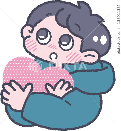 Illustration of a boy and his feelings: First love Illustration of a boy and his feelings: First love 135911325
