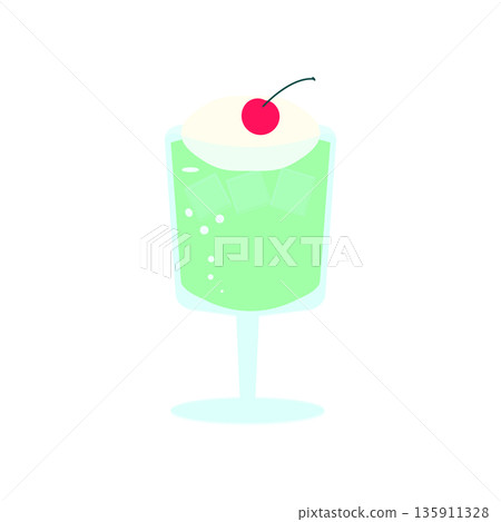 A simple and cute illustration of a melon soda float 135911328