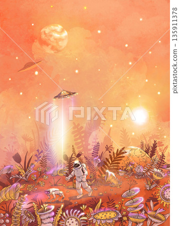 Astronaut Exploring Alien Planet 135911378