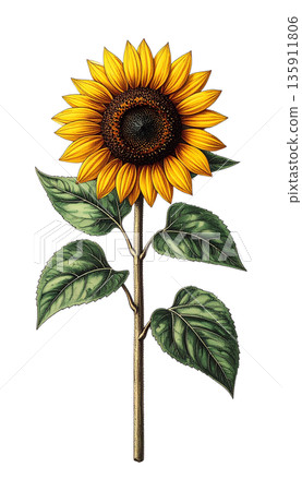 Vintage botanical illustration: Sunflower 135911806