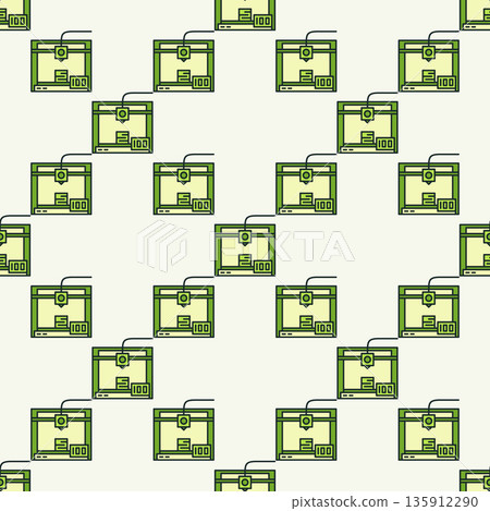Green 3D Printer vector Additive Manufacturing colored seamless pattern 135912290