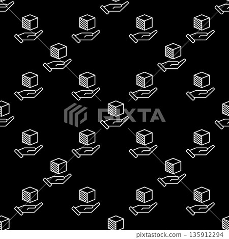 Hand with Cube vector Additive Manufacturing seamless pattern in thin line style Hand with Cube vector Additive Manufacturing seamless pattern in thin line style 135912294