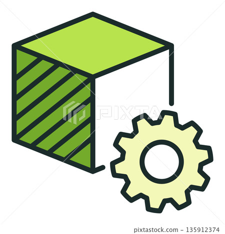3D Cube with Gear vector 3D Printing Technology colored icon or logo element 135912374