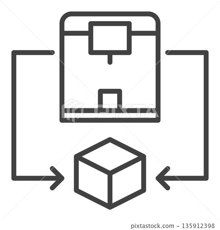 Cube with 3d Printer vector Printing Technology linear icon or symbol 135912398