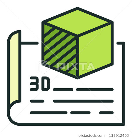 Green Printed Cube on Paper vector 3D Printing colored icon or design element Green Printed Cube on Paper vector 3D Printing colored icon or design element 135912403