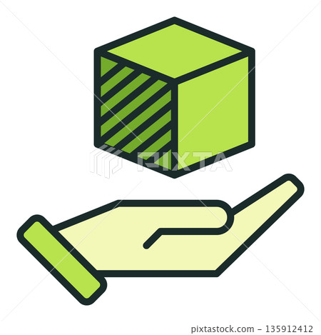 Printed Cube on Hand vector Additive Manufacturing colored icon or symbol Printed Cube on Hand vector Additive Manufacturing colored icon or symbol 135912412