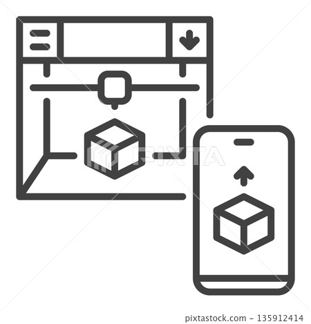 Smartphone and 3D Printer vector Online Printing linear icon or symbol Smartphone and 3D Printer vector Online Printing linear icon or symbol 135912414
