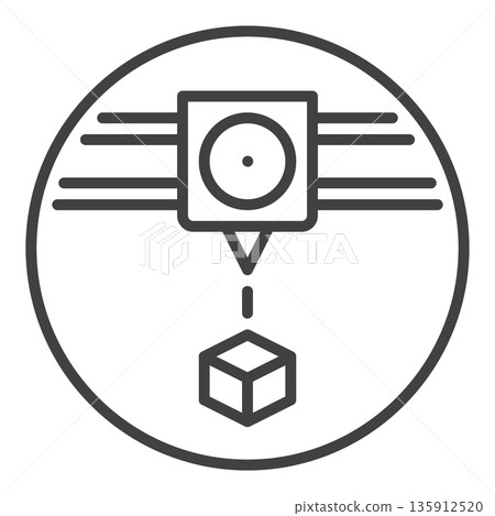 Cube 3D Printing vector Additive Manufacturing round icon or sign in thin line style 135912520