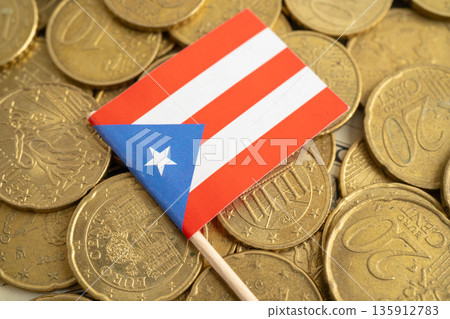 Puerto Rico flag on coins background for finance banking business. 135912783