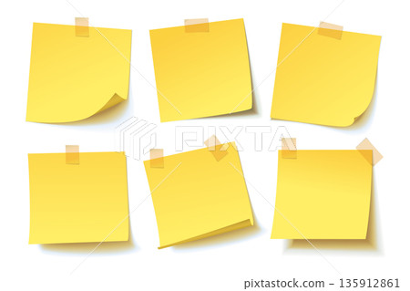 Set of yellow sticky notes with tape on white background Set of yellow sticky notes with tape on white background 135912861
