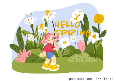 Spring Garden Child Character Illustration Spring Garden Child Character Illustration 135913232