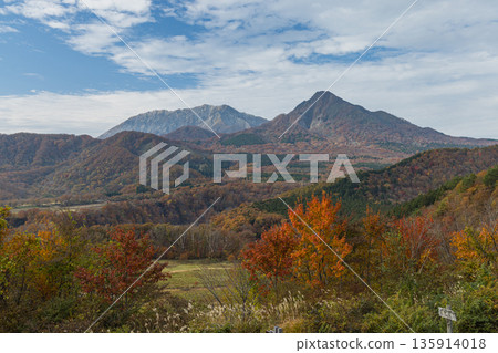 從日本岡山縣真庭市蒜山金台天文台觀賞奧大山、烏日山和秋葉 135914018