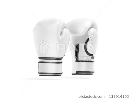 Blank white boxing gloves mockup png, transparent background, 3d rendering. Empty sport hand uniform for ring training or punch workout mock up, cut out. Clear professional fighting mittens template. 135914103