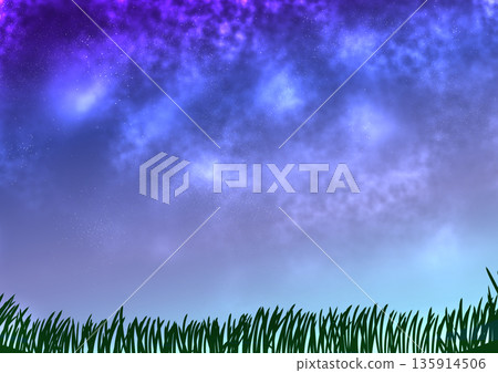 Blue starry sky and grassland Blue starry sky and grassland 135914506