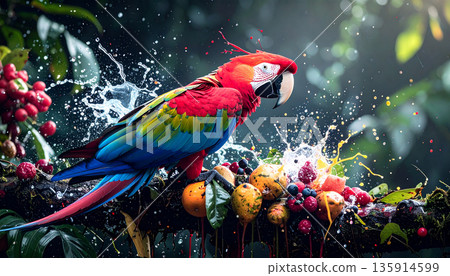 Macaw in Amazon Canopy. Nature Concept. Generated Image 135914599