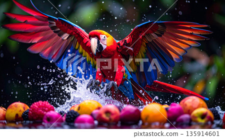 Macaw in Amazon Canopy. Nature Concept. Generated Image 135914601