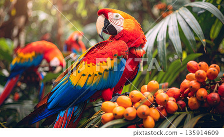 Macaw in Amazon Canopy. Nature Concept. Generated Image 135914609