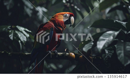 Macaw in Amazon Canopy. Nature Concept. Generated Image 135914617