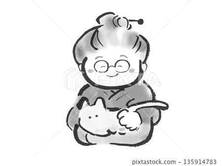 Japanese-style illustration of a Japanese folktale-style grandmother written in brush strokes Japanese-style illustration of a Japanese folktale-style grandmother written in brush strokes 135914783