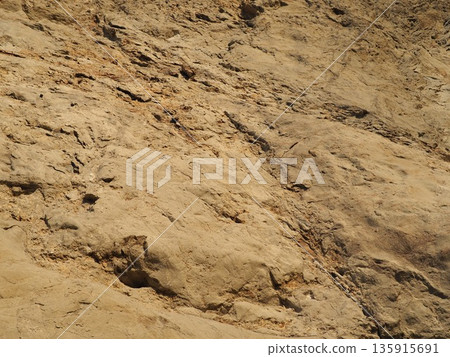 Dry Earth Texture - Stone and Sand Art - Artwork Found on the Coast - Copy Space of the Sea and Coast 135915691