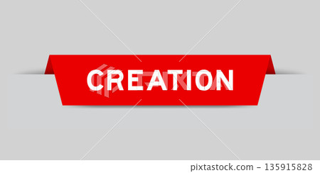 Red color inserted label with word creation on gray background 135915828