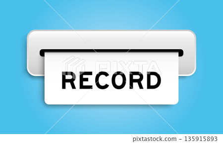 White coupon banner with word record from machine on blue color background White coupon banner with word record from machine on blue color background 135915893