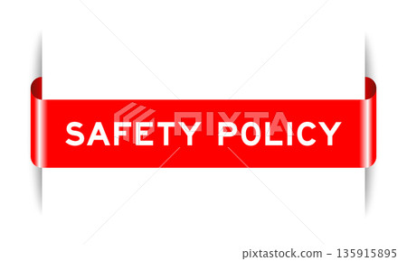 Red color inserted label banner with word safety policy on white background 135915895