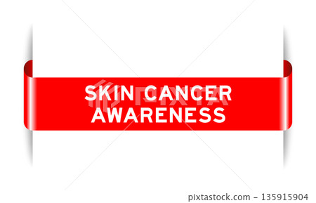 Red color inserted label banner with word skin cancer awareness on white background 135915904