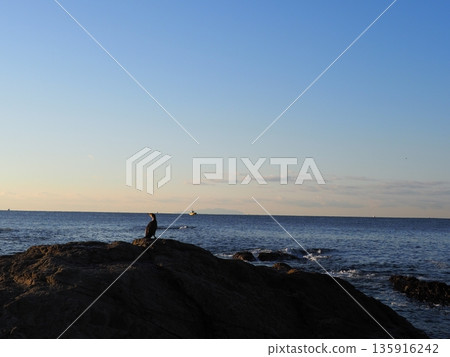 岩石和沙雕藝術。欣賞海景。留白。大自然編織的藝術背景。 岩石和沙雕藝術。欣賞海景。留白。大自然編織的藝術背景。 135916242