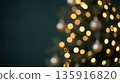 Glowing bokeh lights on christmas tree. Warm bokeh background with ornaments, copy space, for christmas greeting or new year promotion, soft focus festive design, cozy winter holiday theme 135916820