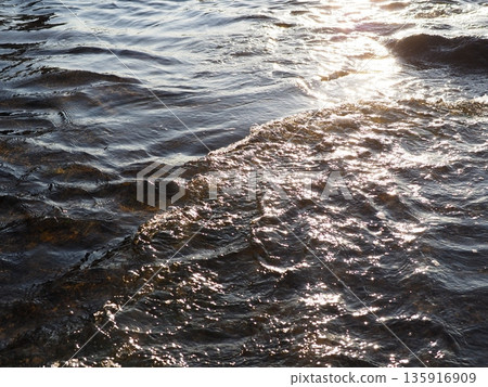 Art of light reflected on the water surface. Copy space. Water art background. Art of a moment. Cherish that moment. 135916909