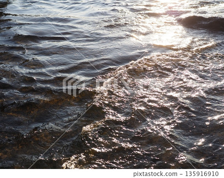 Art of light reflected on the water surface. Copy space. Water art background. Art of a moment. Cherish that moment. 135916910