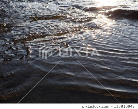 Art of light reflected on the water surface. Copy space. Water art background. Art of a moment. Cherish that moment. 135916942