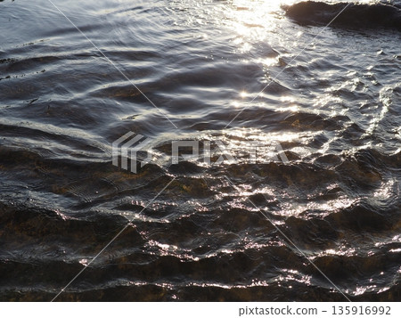 Art of light reflected on the water surface. Copy space. Water art background. Art of a moment. Cherish that moment. 135916992