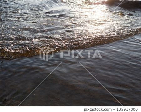 Art of light reflected on the water surface. Copy space. Water art background. Art of a moment. Cherish that moment. 135917000