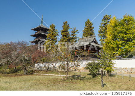 The five-story pagoda of Bitchu Kokubunji Temple in Soja City, Okayama Prefecture, Japan 135917176