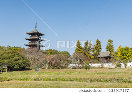 The five-story pagoda of Bitchu Kokubunji Temple in Soja City, Okayama Prefecture, Japan 135917177